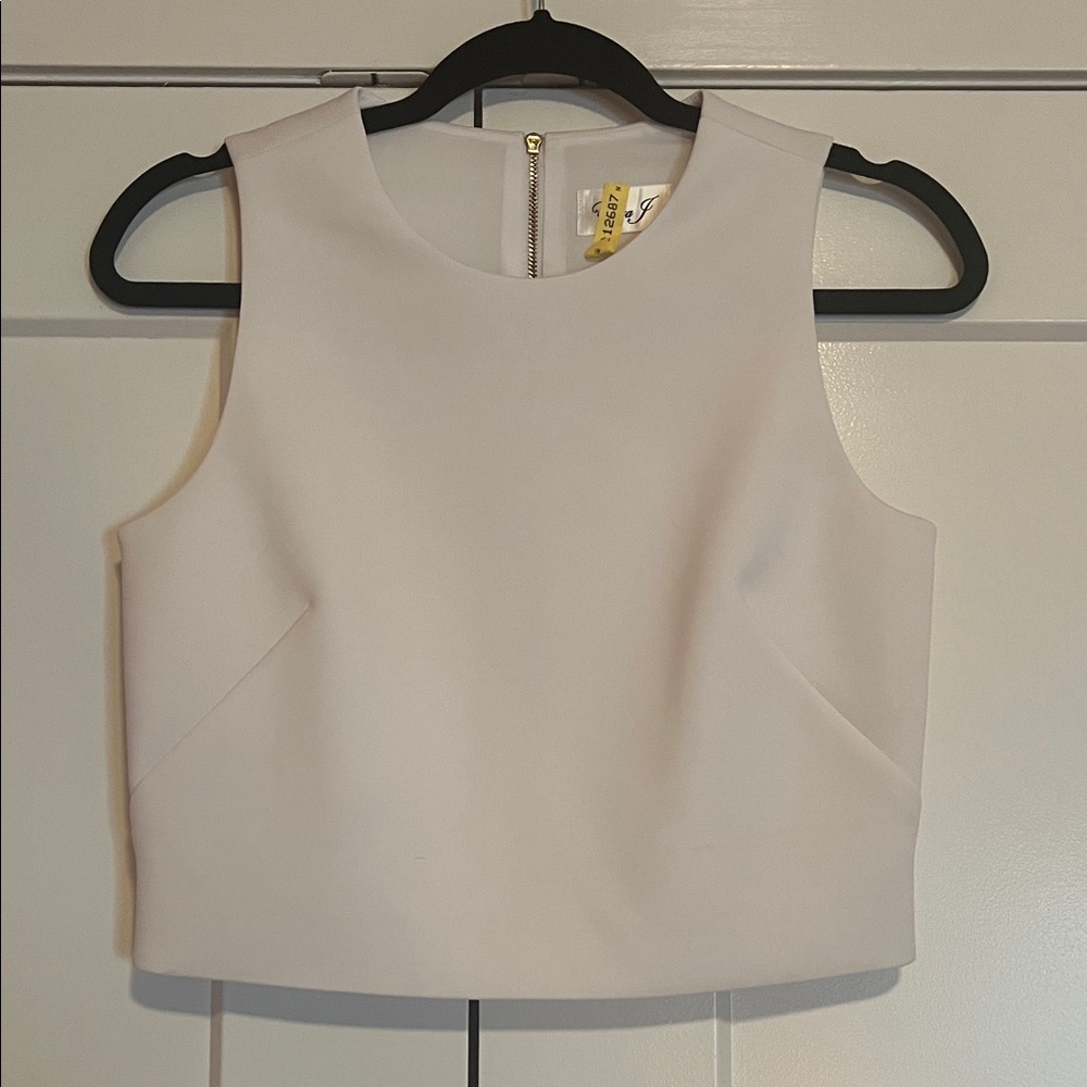Eliza J Cream Sleeveless Crop Top with Back Zip